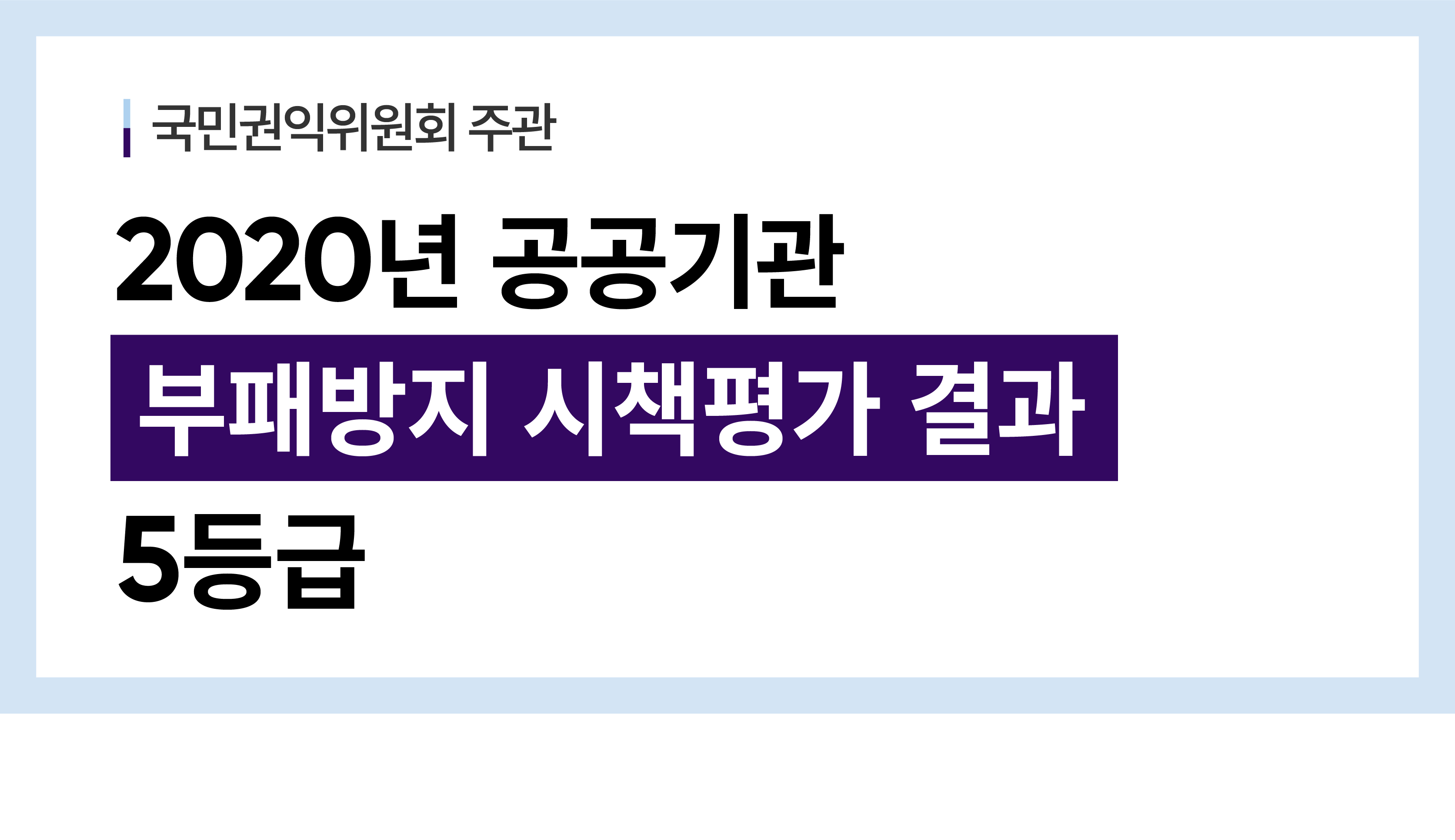 국민권익위원회 주관 2020년 공공기관 부패방지 시책평가 결과 국립중앙의료원 5등급