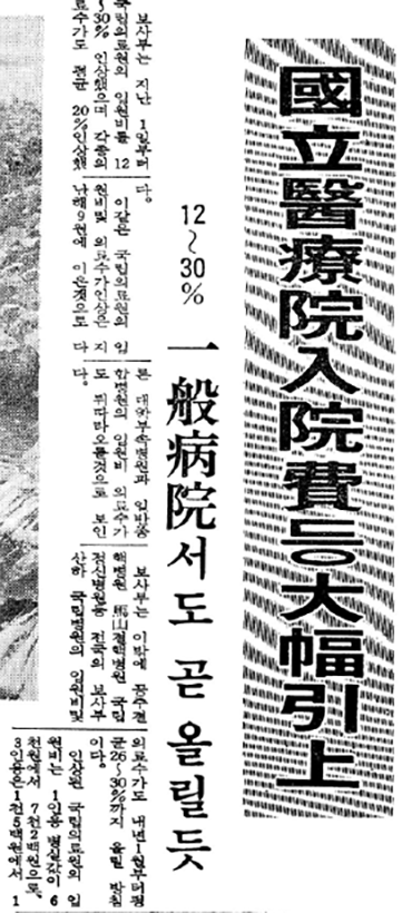 국립의료원 입원비 이상 등을 보도한 동아일보(1975.10.11)